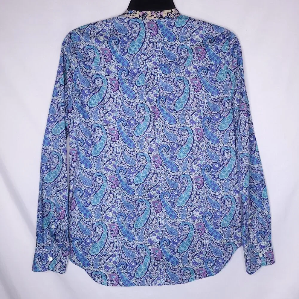 J Crew Liberty Shirt Womens 2 Paisley Blue Art Fabric Popover